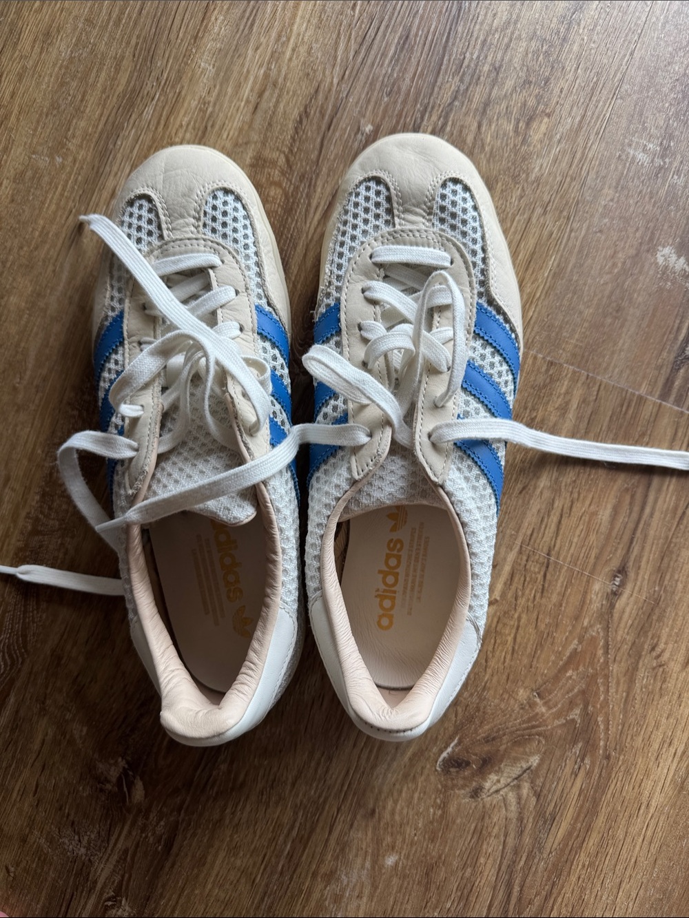 adidas Cream and Blue Mesh Athletic Sneakers